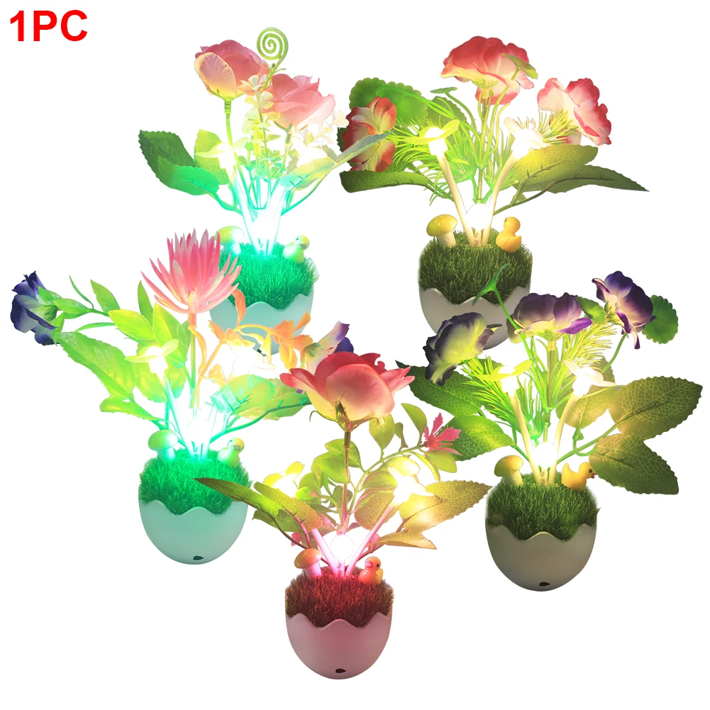 

Intelligent Night Lamp Plant Shaped Plug In Home Decorations Gift Bedroom Micro Landscape Easy Use Color Changing Light Control