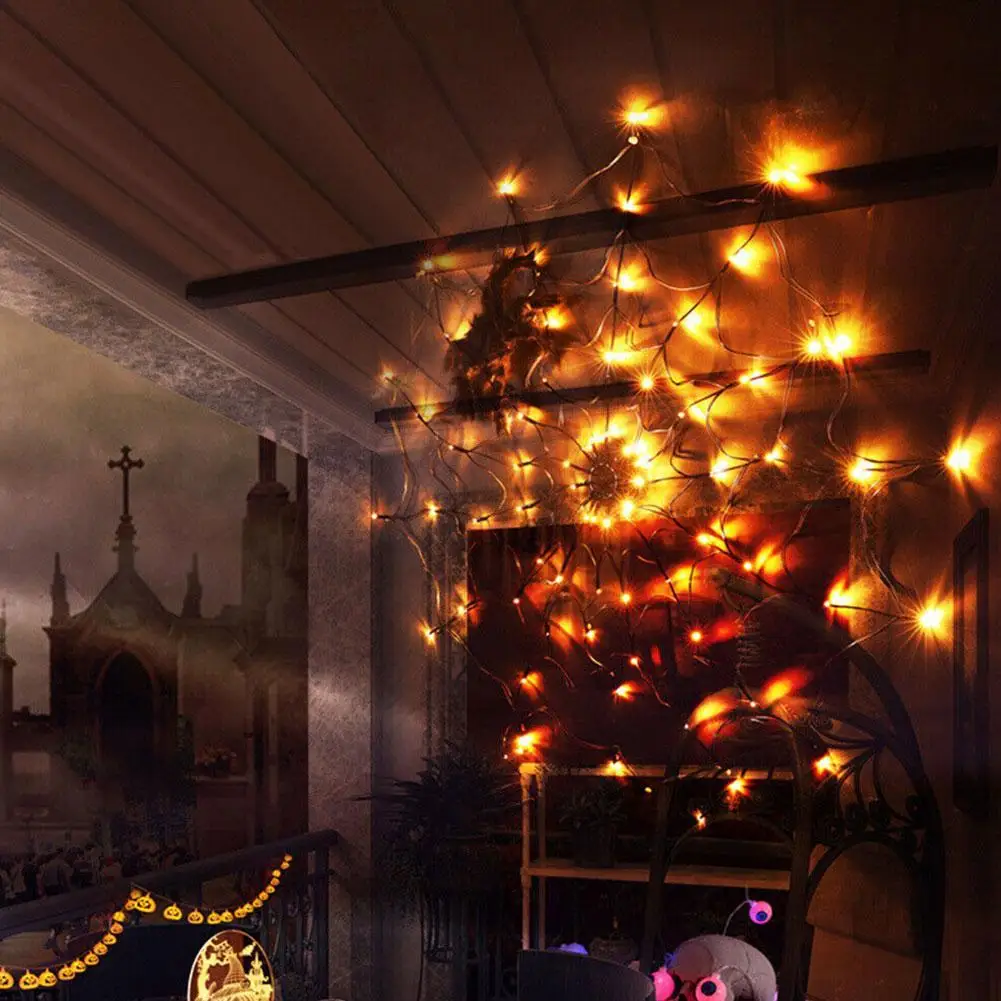 Halloween Spider Web Led Fairy Lights Warm White Festival Party Layout Prop Holiday Lighting Remote Control Net Mesh Light | Игрушки и