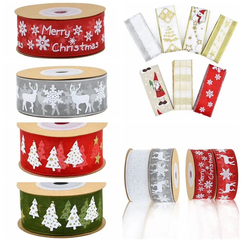 

1pc Christmas Ribbon Cute Printed Ribbon for Christmas Theme Party Hanging Decor DIY Handmade Gift Packaging Craft Supplies 8z