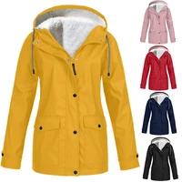 womens solid rain jacket 2021 outdoor hiking hoodie waterproof windproof long coat femme warm outwear plus size women clothing