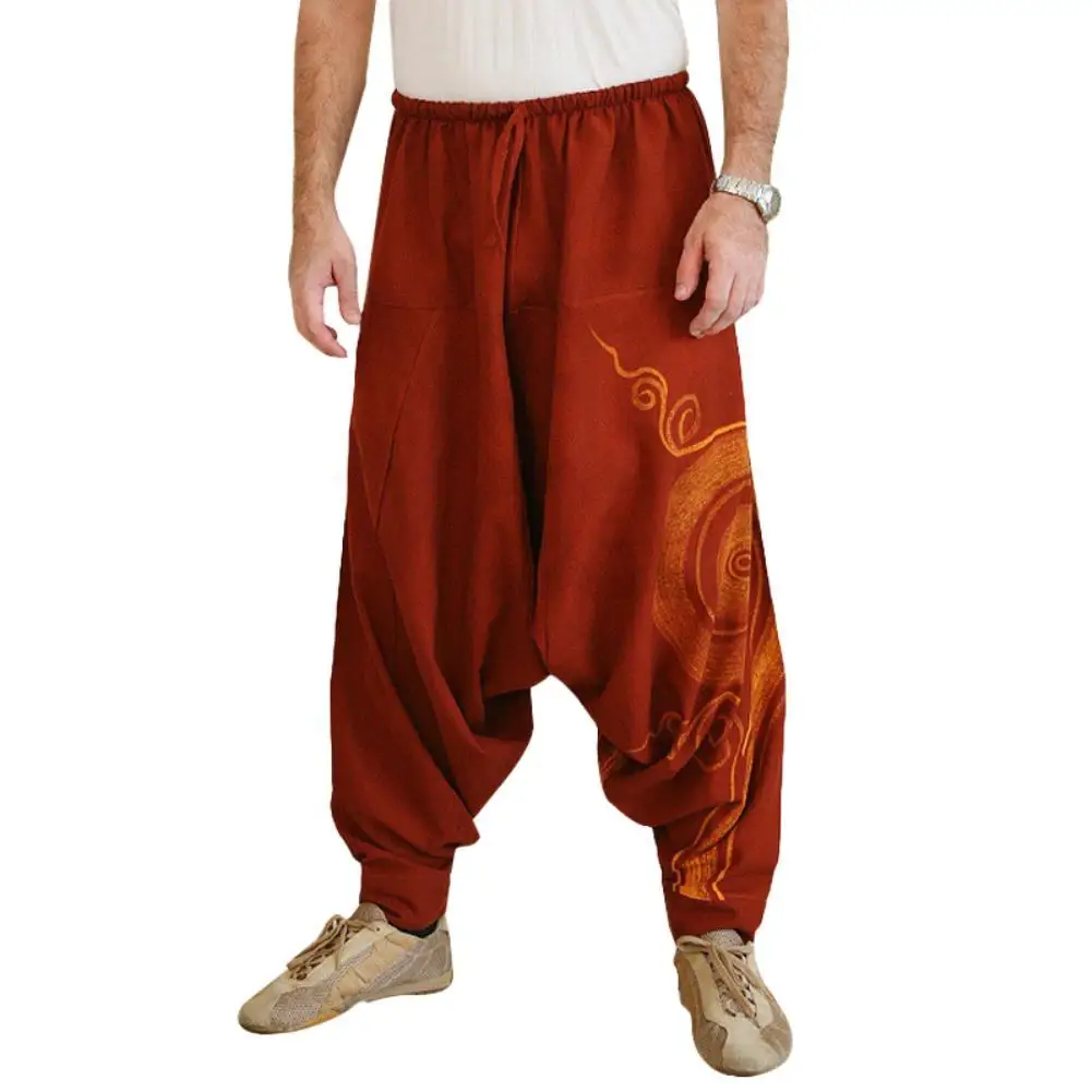 

Men Stylish Drawstring Drop Crotch Ankle Tied Baggy Trousers Long Harem Pants