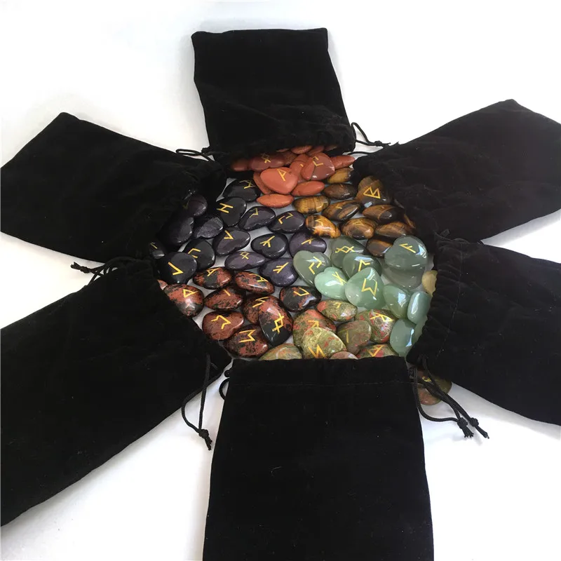 Различные натуральный кристалл кварца руны камень 25 шт. набор выгравированы