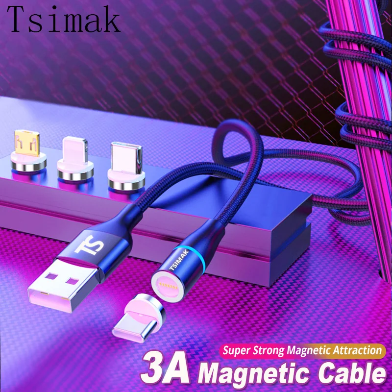 Магнитный кабель 3A 5 В Micro USB Type C для iPhone Samsung Huawei XIaomi быстрой зарядки магнитное
