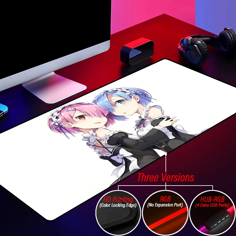 Оригинальный RGB пользовательский Re Zero игровой HD Коврик для мыши со светодиодной