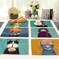 42x32cm placemat for dining table cute cat cartoon animal mat coaster creative printed heat resistant kitchen dining accessories