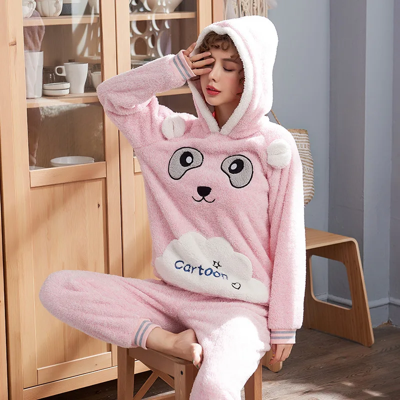 Осенне-зимняя теплая Фланелевая пижама с длинным рукавом для мужчин и женщин