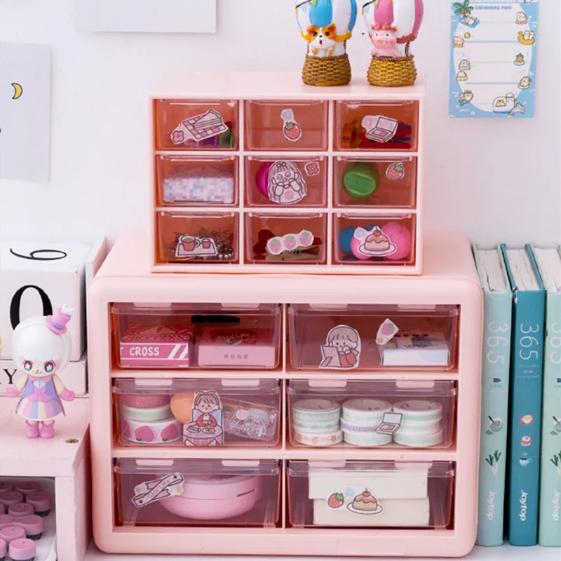 

Ph.D Kawaii White/Pink 9 Grid ABS Drawer Desktop Organizer Desk Storage Box Free Sticker School Stationery Accessories