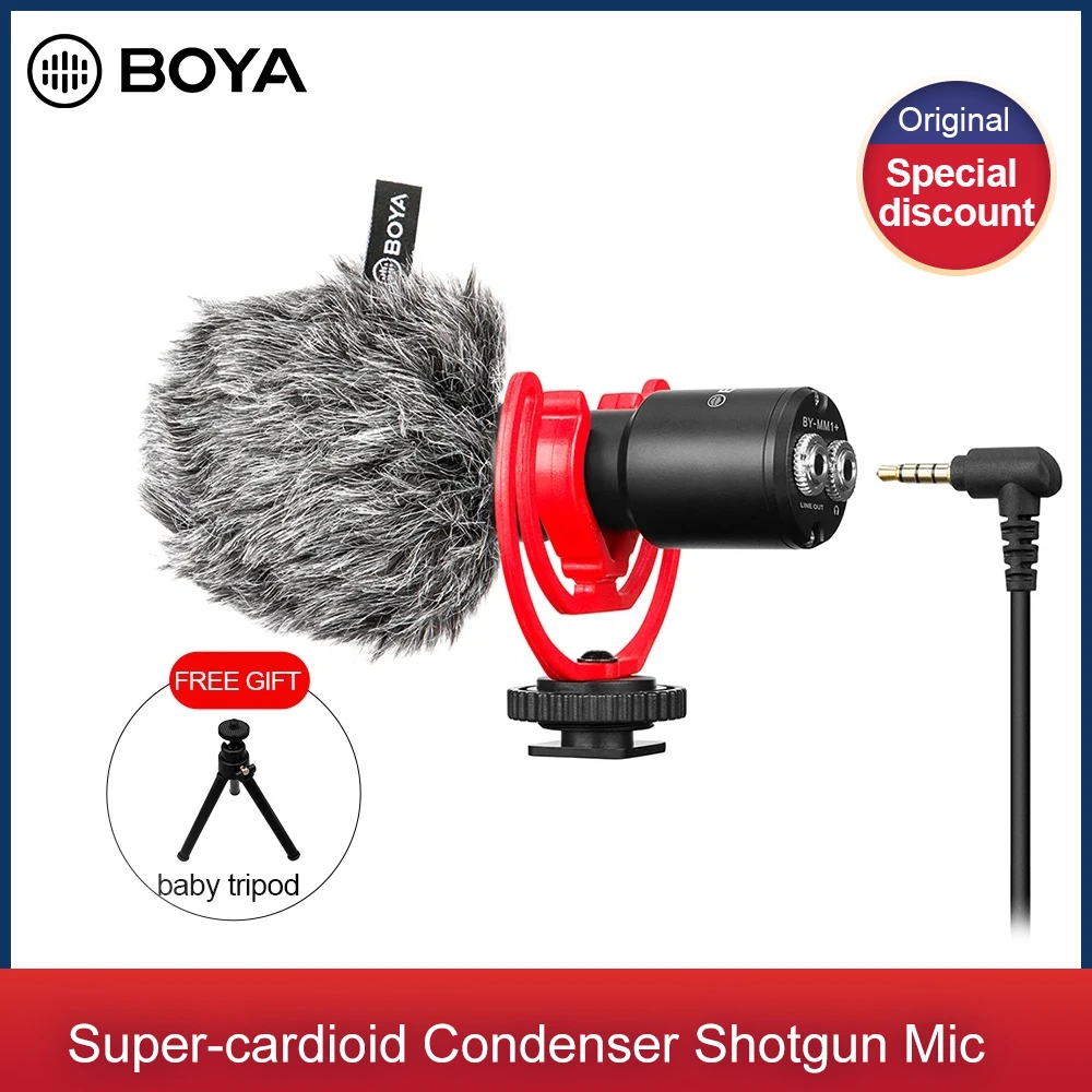 

BOYA BY-MM1+ Condenser Video Recording Microphone with clip Youtube Vlogging Mic for Smartphone Tablets DSLR Camera Camcorder PC