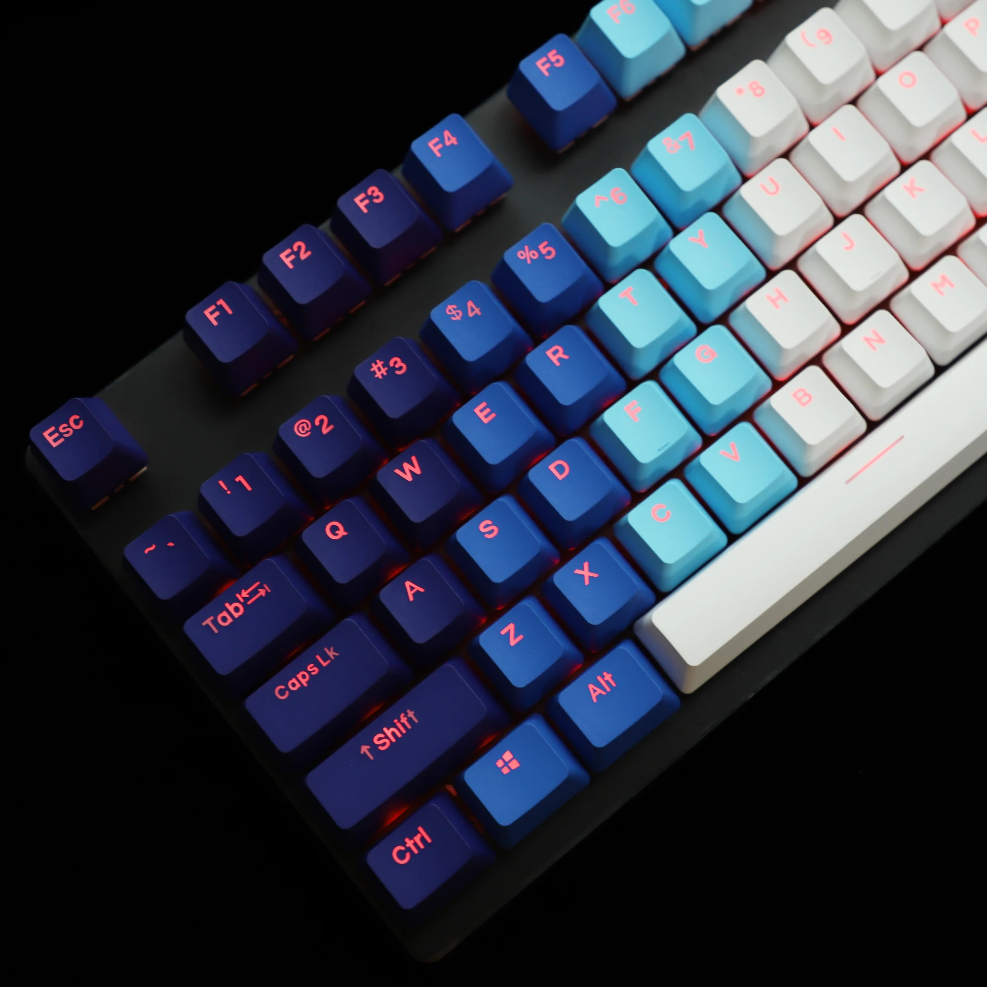 

YMDK Blue White Double Shot Backlit Keycaps 108 122 PBT OEM Profile Keycap For MX Switches Mechanical Keyboard