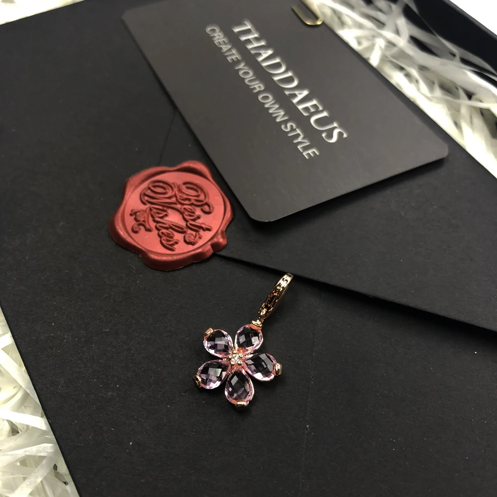 

925 Sterling Silver Pink Flower Pendant Charm Trendy Women Girls Fashion Jewelry Fit Bracelet Chain Romantic Lucky Jewelry Gift
