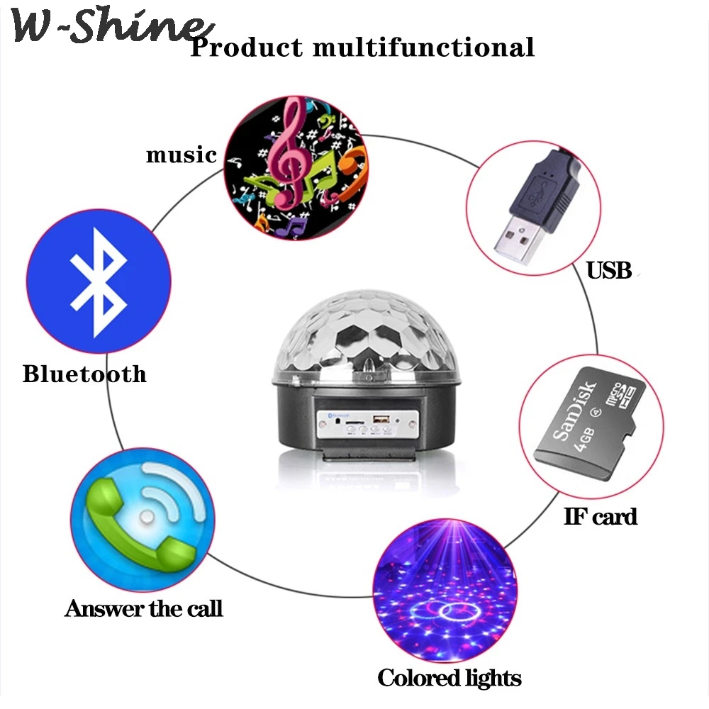 Светодиодный дискошар с Bluetooth динамиком и mp3 плеером 9 цветов праздничное