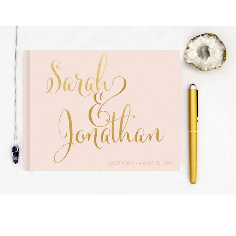 Фольгированная Золотая свадебная книга для гостей с изображением пейзажа