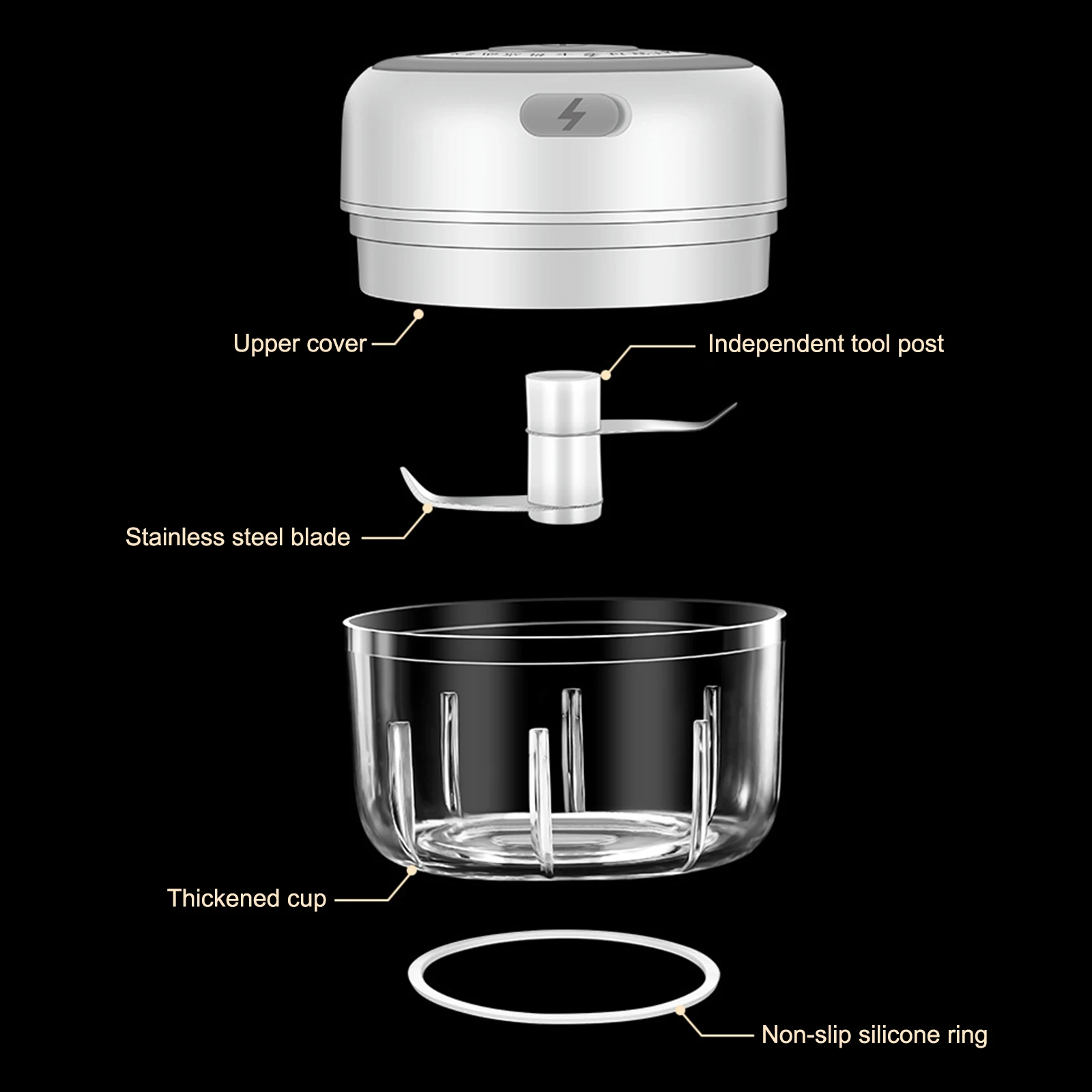 

Pressure Garlic Mini Vegetable Grinder Kitchen Crusher Machine Wireless Electric Eco-Friendly USB Charging 250ml Food Chopper
