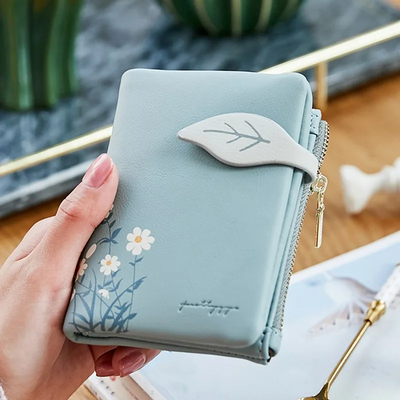 

Wallet Short Women Coin Purse Card Holder Leather Cute Clutch Small Ladies Wallet Card Holder Leaf Pattern Hasp Wallets