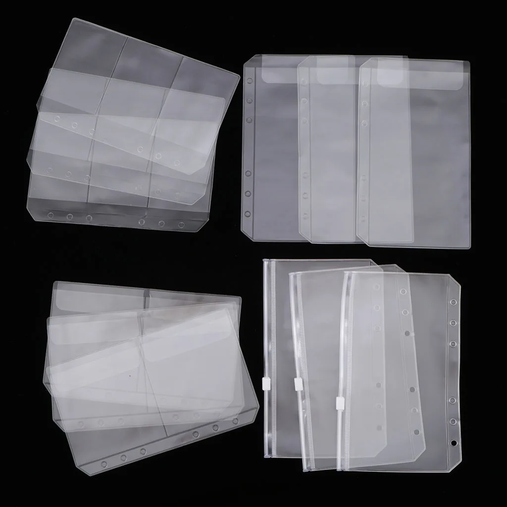

12pcs 6 Holes Notebook Binder Loose Leaf Bags, PVC Zipper Folders