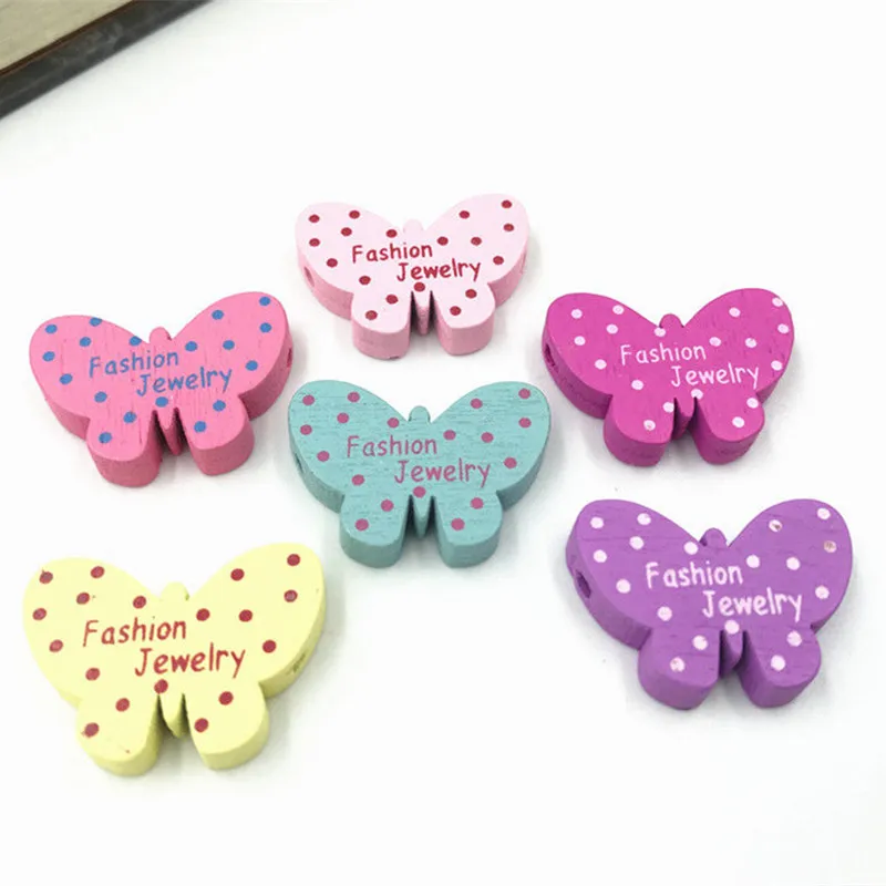 DIY 100pcs Mixed dot butterfly Wooden Beads Spacer Beading Fashion Jewelry Accessories | Дом и сад