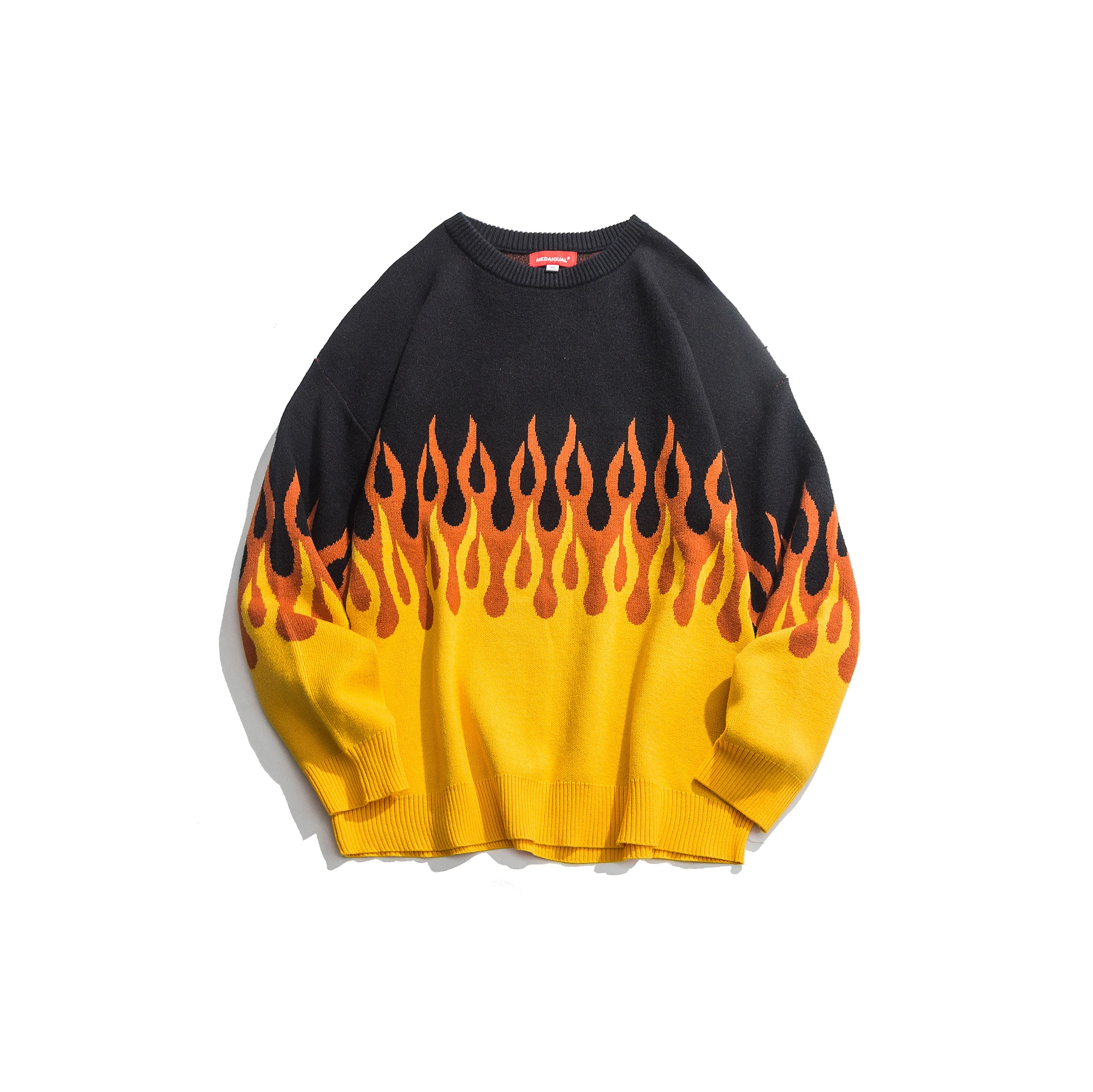 Хип Хоп Уличная Мужская пожарная свитер винтажные крутые топы наряды пламя