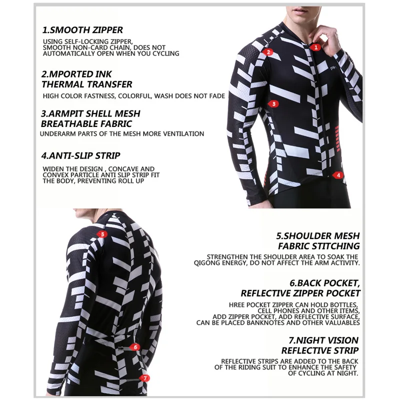 PHMAX Мужская велосипедная майка с длинным рукавом дышащая одежда быстросохнущая