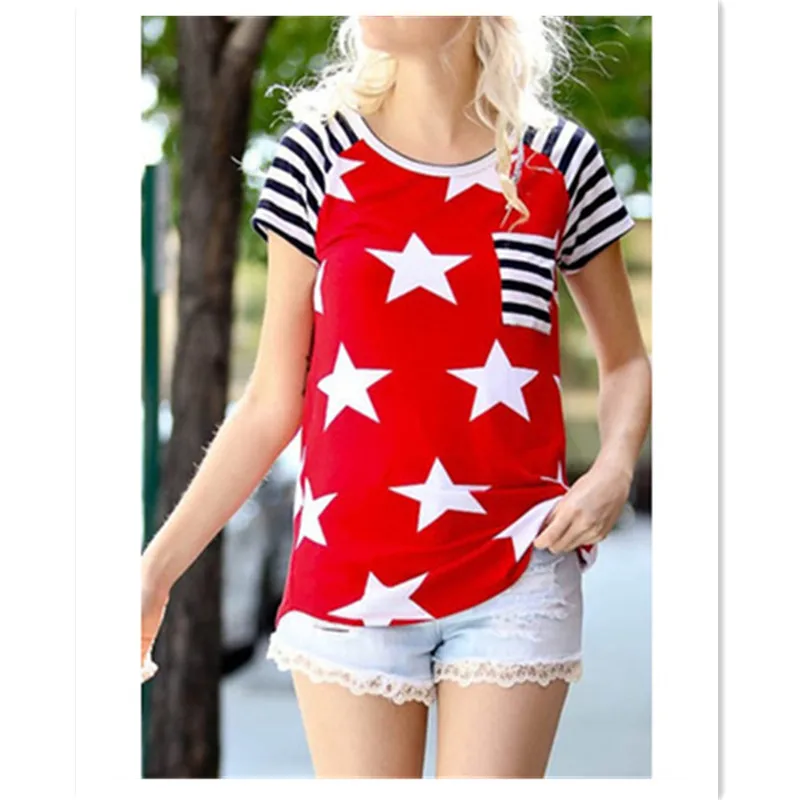 

Summer t Shirt Women Tops Star Print Round Neck Short Sleeve T-shirt Female Girls Shirts Streetwear Beach Summer Top Tees