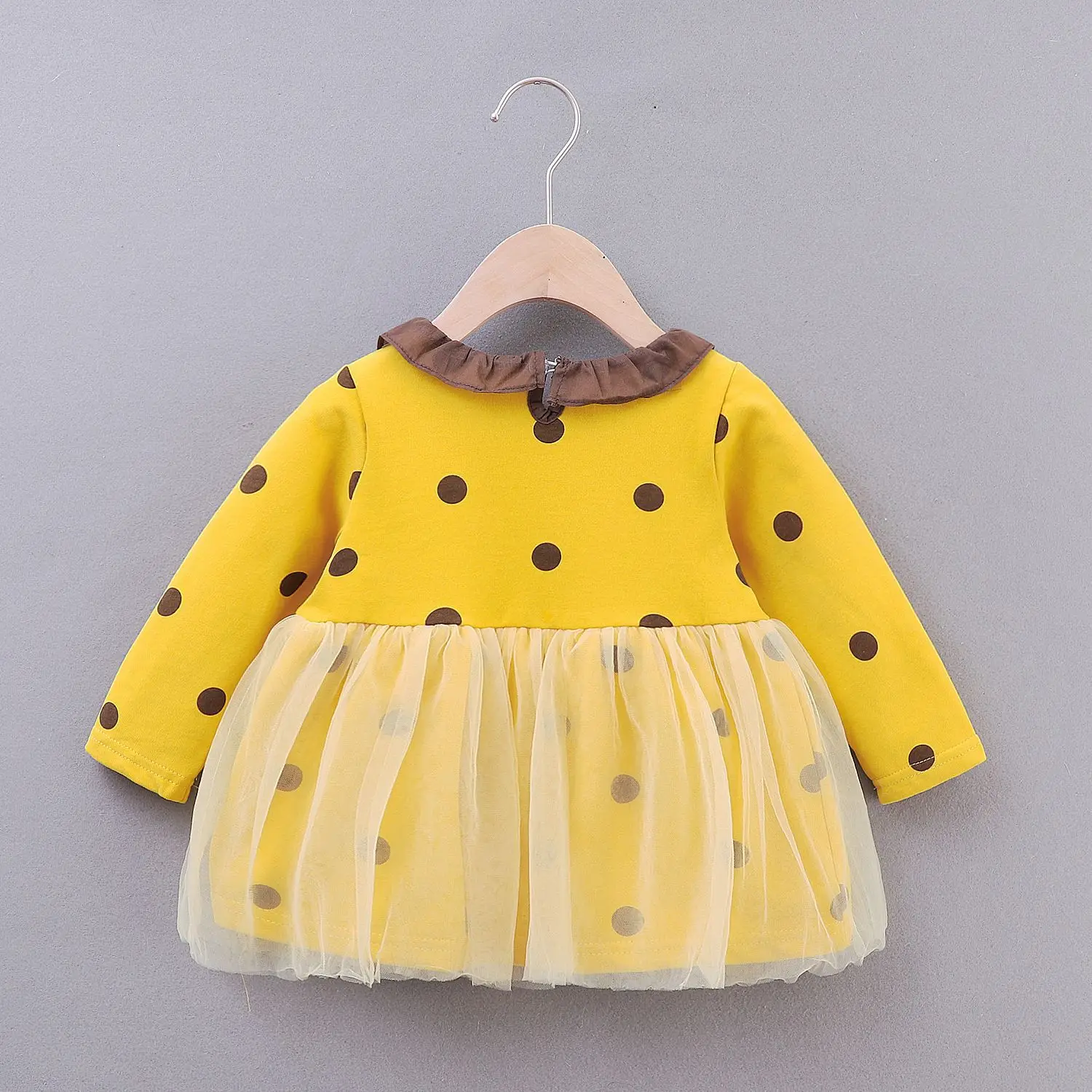 

2021 Autumn Winter Newborn Baby Girls Mesh Knee-length Dot Dress Clothes Long Sleeve Children Kids 2 3 4 Year 6 9 12 18 Month