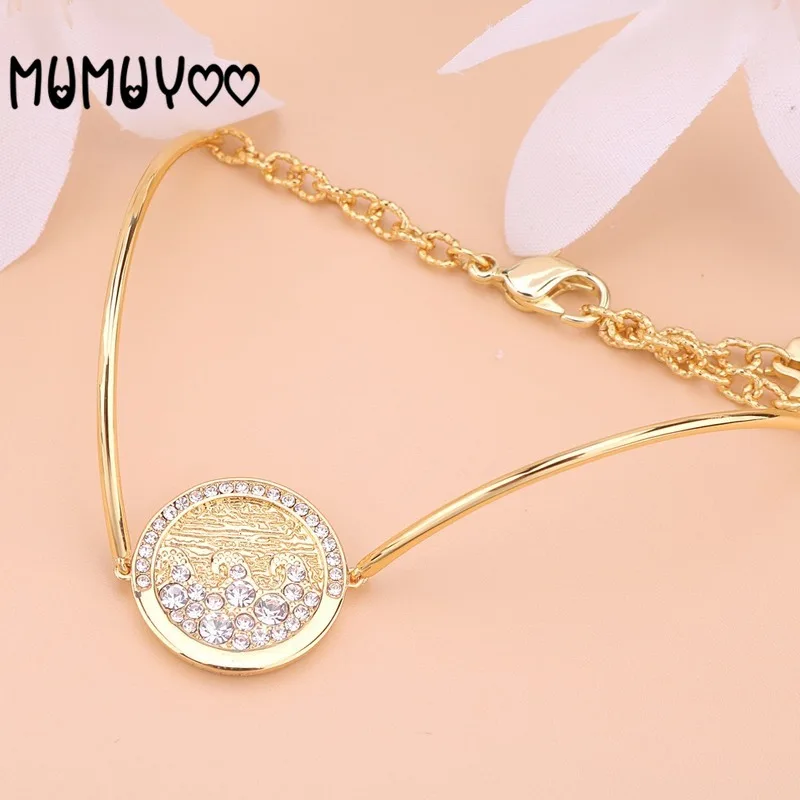 

SWA Fashion Jewelry High Quality 2020 Charm Gold Coin Shaped Crystal Wave Pattern Women's Bracelet