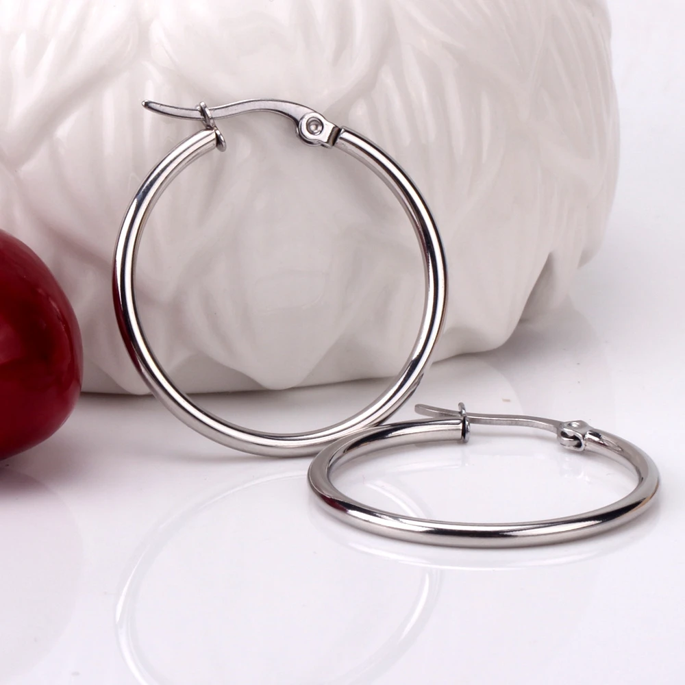 Small Big Circle Women Hoop Earrings Exaggerated Ear Loop Smooth Ring Round Earring Stainless Steel Jewelry Wholesale | Украшения и