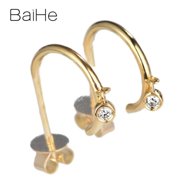 BAIHE Твердые 14 к желтое золото всего 0.06ct H/SI натуральные бриллианты ювелирные изделия Свадебные ювелирные изделия Элегантный Модный подарок серьги-гвоздики