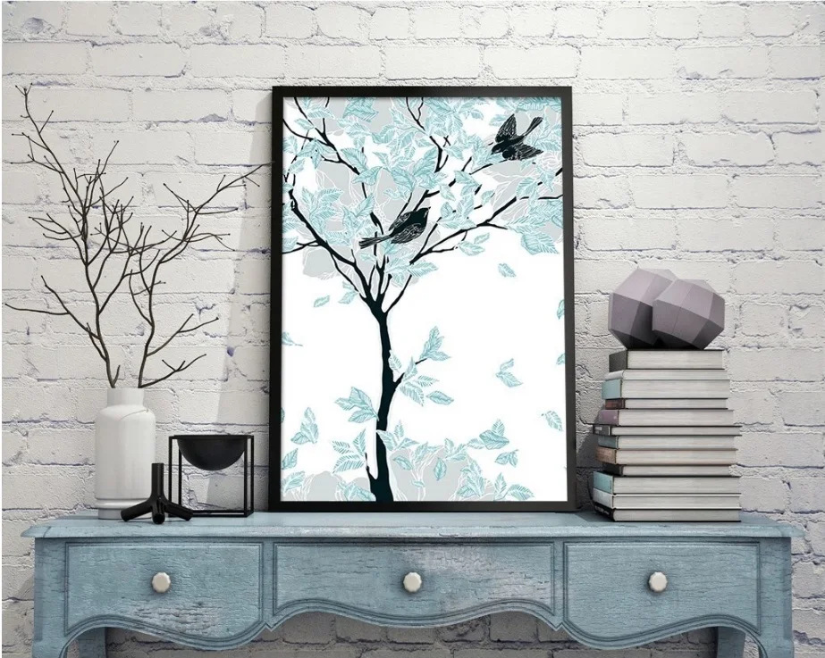 Nordic Style Mint Green Abstract Tree Decorative Paintings Modular Picture Wall Art Canvas Painting for Living Room No Framed | Дом и сад