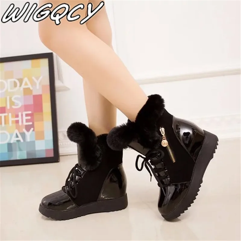 Новинка 2019 блестящие зимние сапоги из лакированной кожи модные бархатные теплые