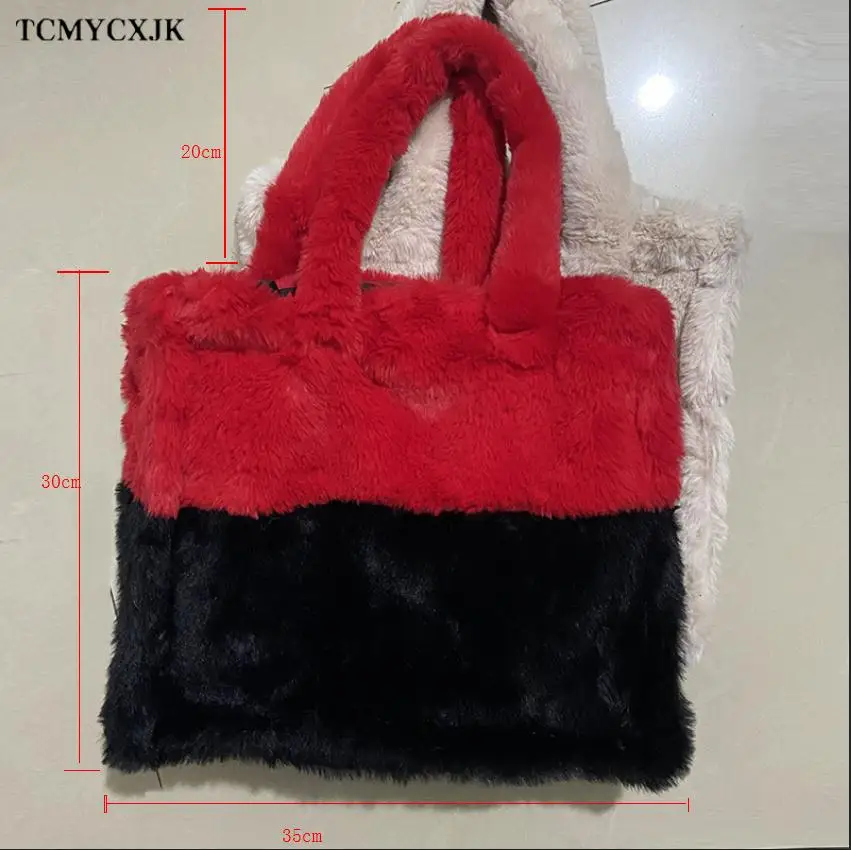 

Winter Women Shoulder Fur Bag soft warm Simple Handbag Tote Large Capacity Autumn Female Solid Color Shopping Bag Girls