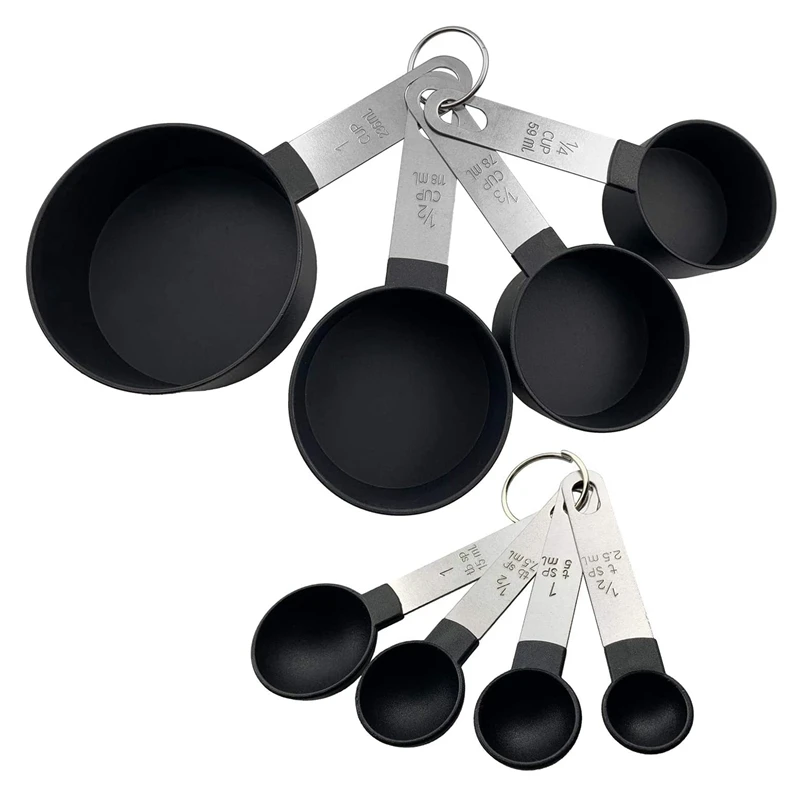 

8-Piece Measuring Cups And Spoons Kitchen Nesting Measurement Tools For Liquids And Solids,Black