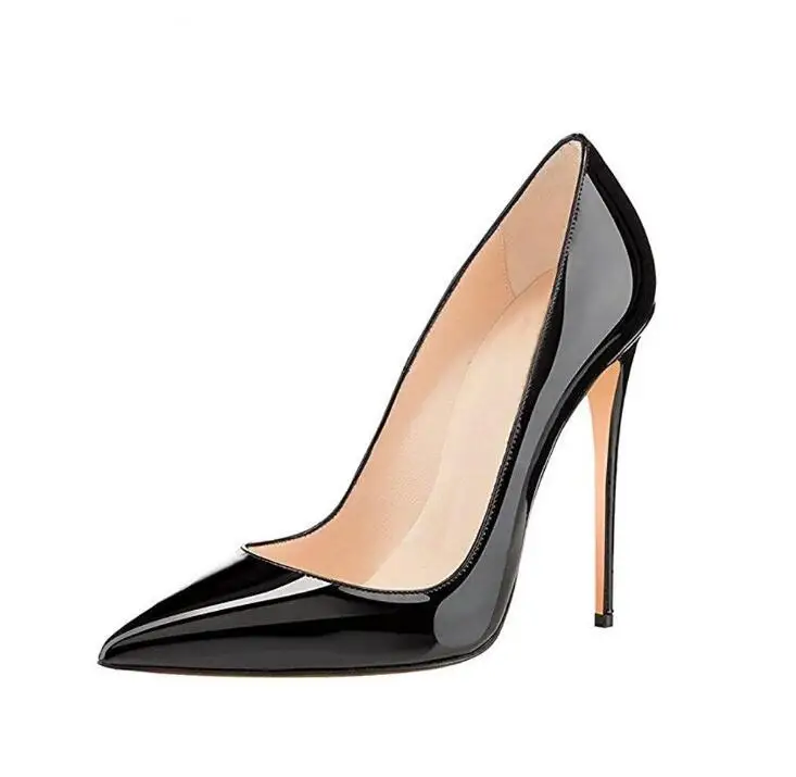 

Women's Shoes 12CM Pointed Toe Fashion Thin Heels Pumps Red Pink Patent Leather Shoes Woman Big Size
