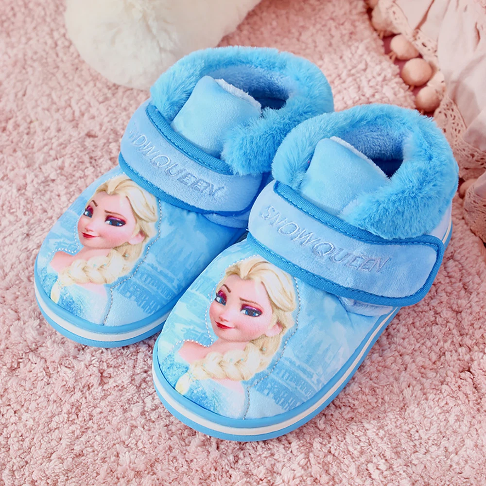 

Детские домашние тапочки из хлопка и мультфильма Disney, мягкие теплые Нескользящие шлепанцы для девочек в стиле принцессы Эльзы из мультфиль...