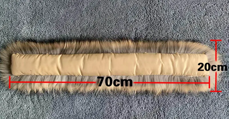 70cm 20cm Real Raccoon Fur Collar Womens Natural Fur Gray Collar Real Fur Shawl Raccoon collar Fur Scraves - Color: 70cm 20cm