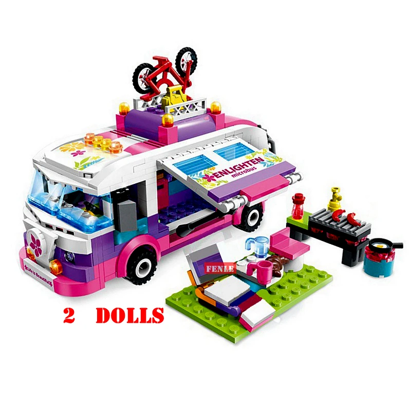 

Enlighten Building Block Compatible Girls Friends camper van Outing Trip Bus 2 Figures for Girl Gift