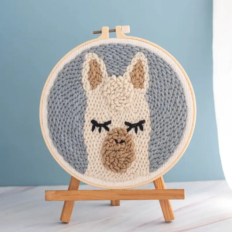 

Alpaca Llama starter kit with punch needle, embroidery tool threader fabric embroidery hoop kit, yarn punch needle pattern
