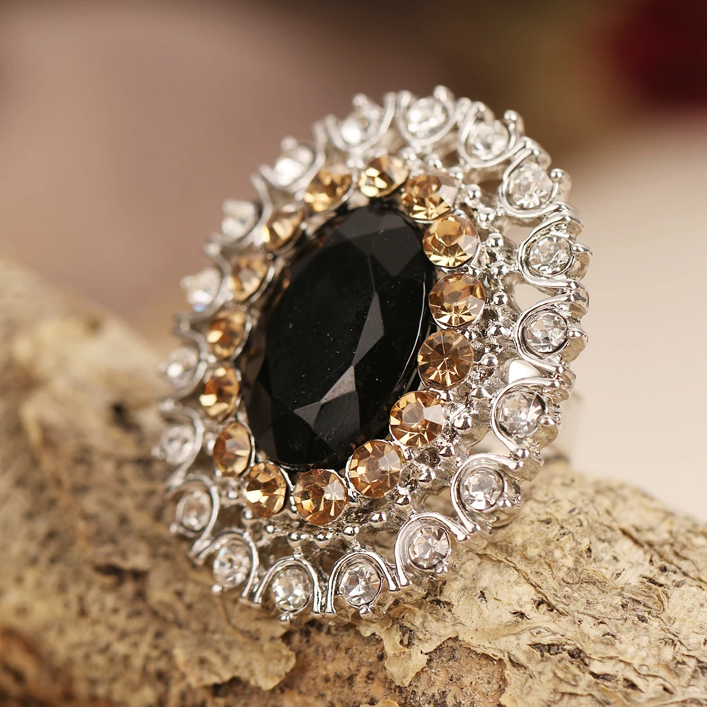 Винтажное кольцо из натурального камня золотые стразы черное богемное на палец