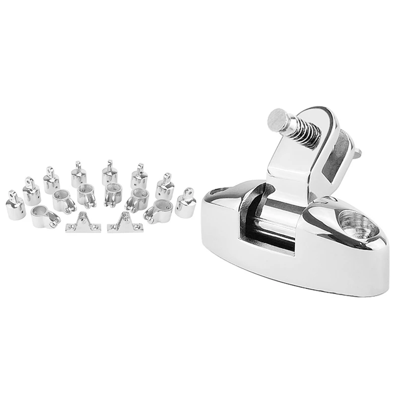 

16 Pcs Universal for 4-Bow Bimini Top Marine Hardware Set Deck & 1 Pcs Boat Bimini Top Mount Swivel Deck Hinge