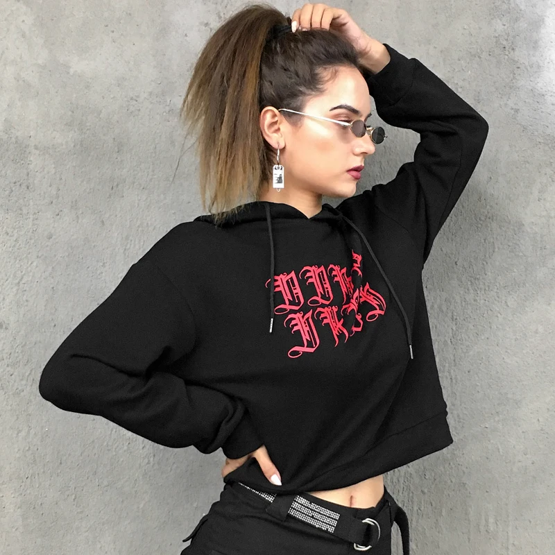 HEYounGIRL напечатаны Harajuku чёрное худи Женская Толстовка Повседневная Свободная Толстовка в стиле панк Женская Корейская толстовка с длинными рукавами Осень