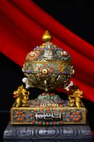 6tibet temple collection old natural conch mosaic gem dzi bead lion statue prayer wheel buddhist artifact town house