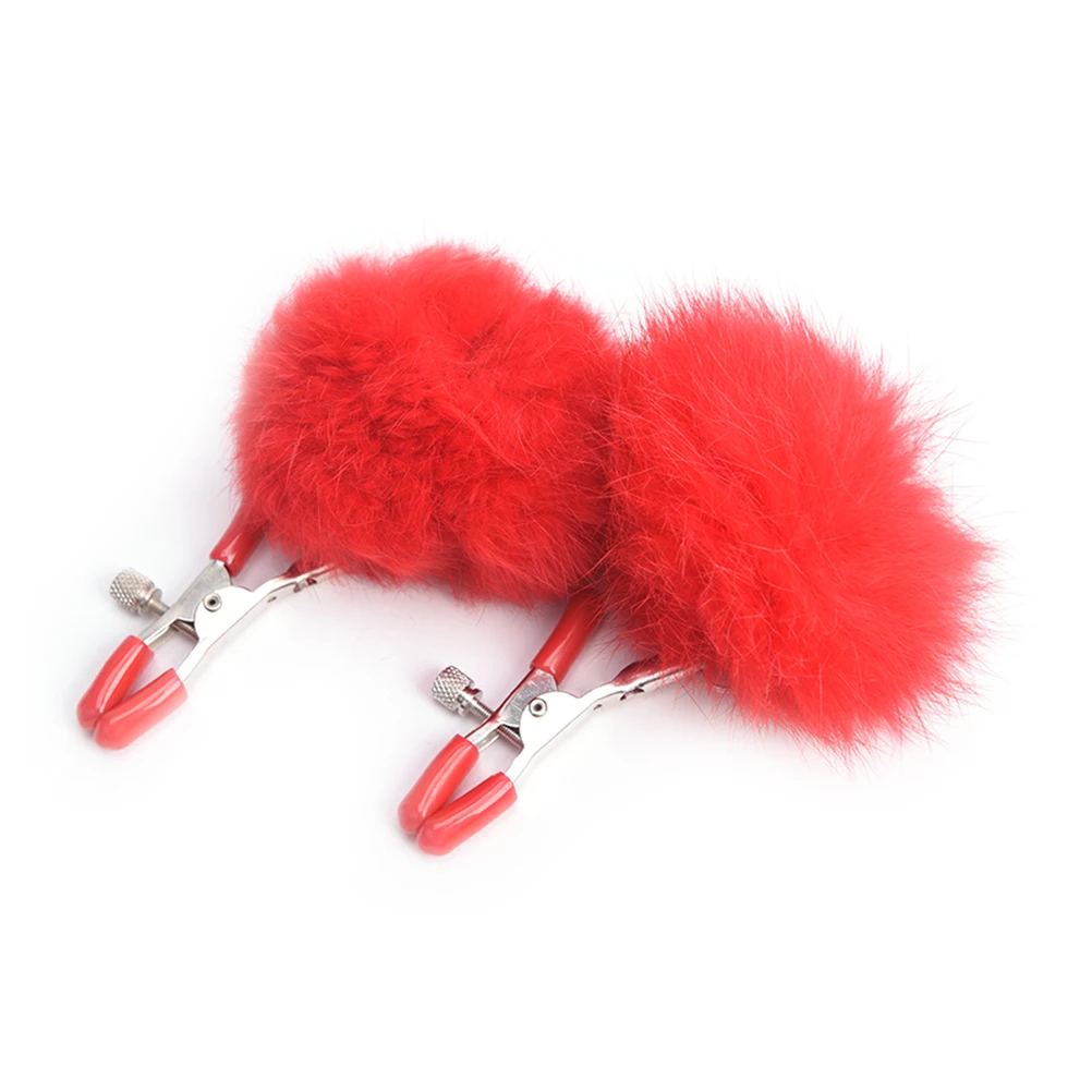 

NEW 1Pair Fur Ball Feather Nipple Clips Clamps Metal Breast Nipple Clamps Clip Exotic Accessories