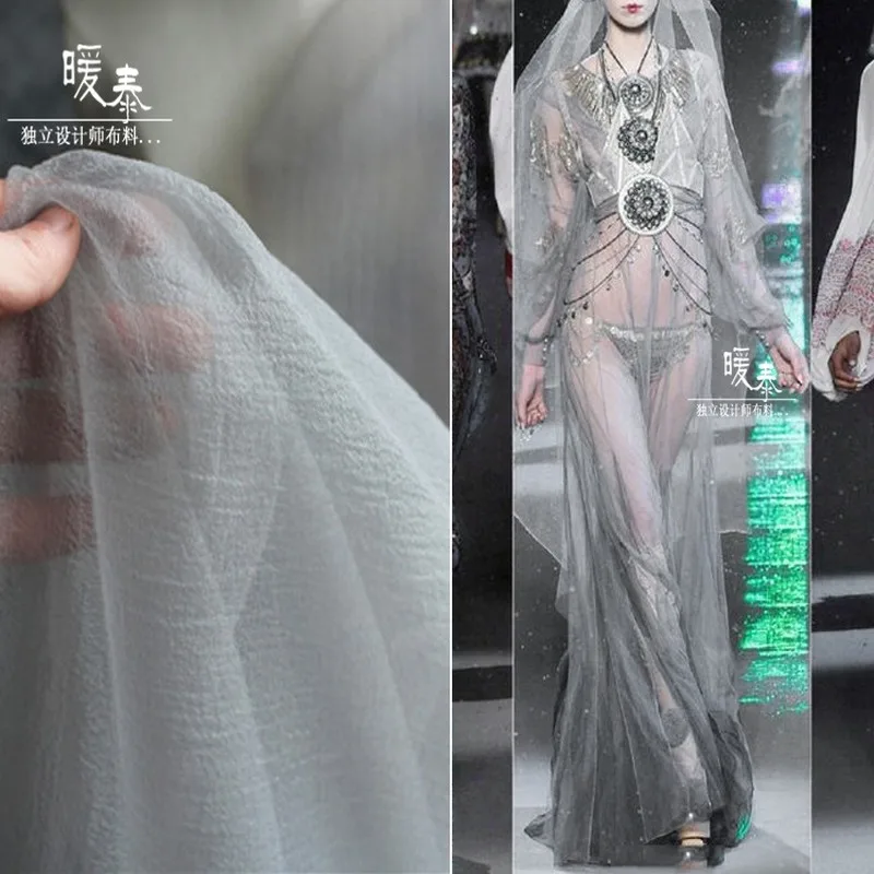 

Crepe Tulle Fabric Gray Organza DIY Patchwork Veils Scarf Background Decor Various Skirts Wedding Dress Designer Fabric