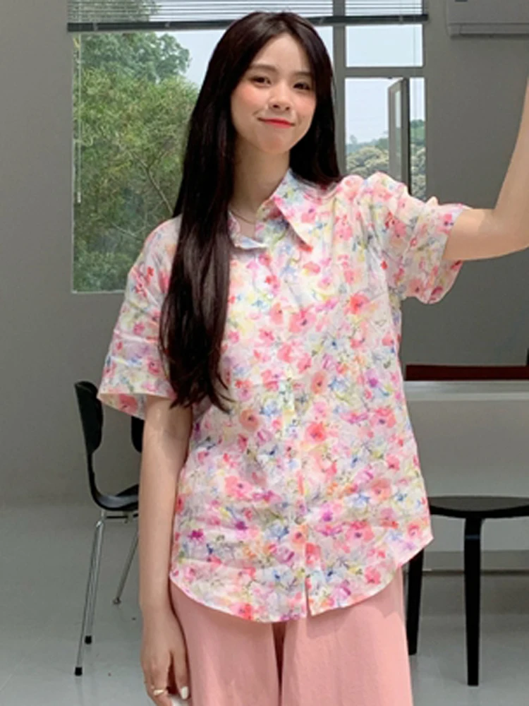 

Alien Kitty 2021 New Summer Loose Chic All Match Elegant Sleeves Tops Shirt Women Office Lady Basic Single Breasted Solid Floral