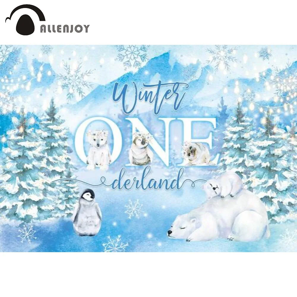 

Allenjoy зимний фон Onederland день рождения синяя Страна Чудес Снежинка Пингвин медведь Декор Рождество Baby Shower баннер