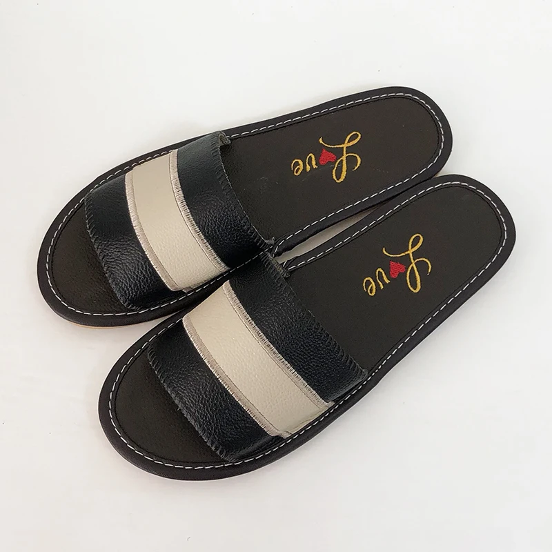 Летние домашние тапочки из натуральной кожи мужские нескользящая Повседневная