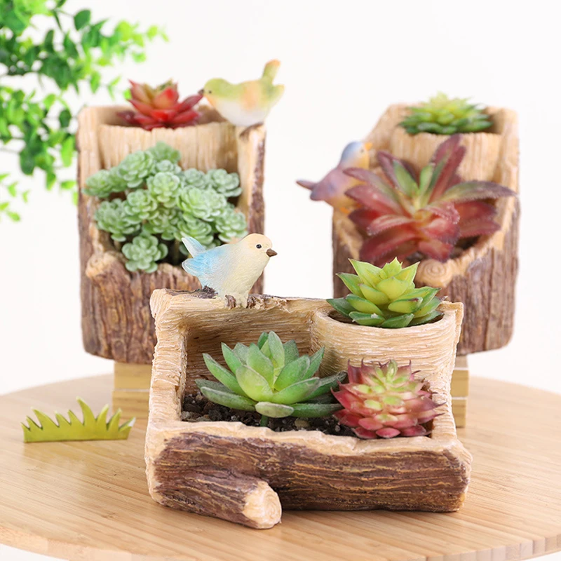 

Creative Pastoral Tree Stump Bird Resin Decoration Office Home Living Room Succulent Plant Flower Pot Handicraft Decoration