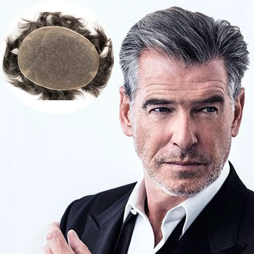 Real Human Hair Mixed 20% Grey Synthetic Hair Replacement Fo