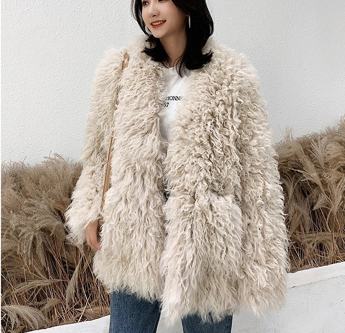Шикарная одежда женская верхняя зимняя куртка оверсайз из натурального овечьего