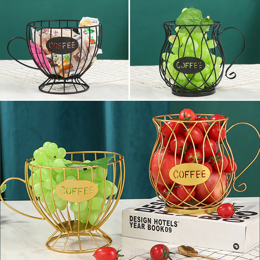 

1 * Fruit Basket 19.5*10.5*14cm Portable Metal Fruit Basket Iron Vegetable Snacks Storage Bowl Table Home Decor