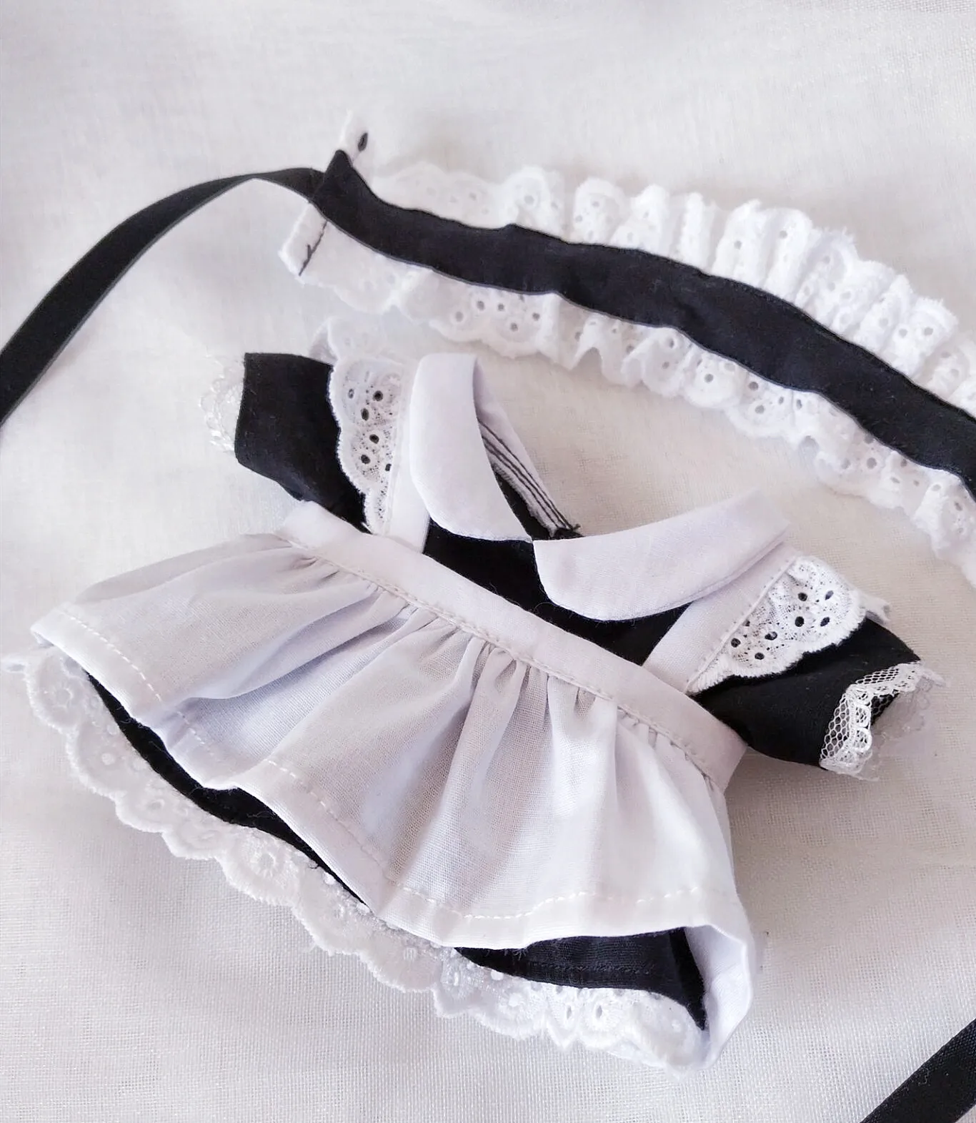 Conjunto de 3 unids/set de ropa de mu&ntilde;eca hecha a mano de 20cm, vestido de sirvienta, diadema, delantal, traje de mu&ntilde;ecas de peluche Kpop, juguetes, accesorios para mu&ntilde;ecas-4